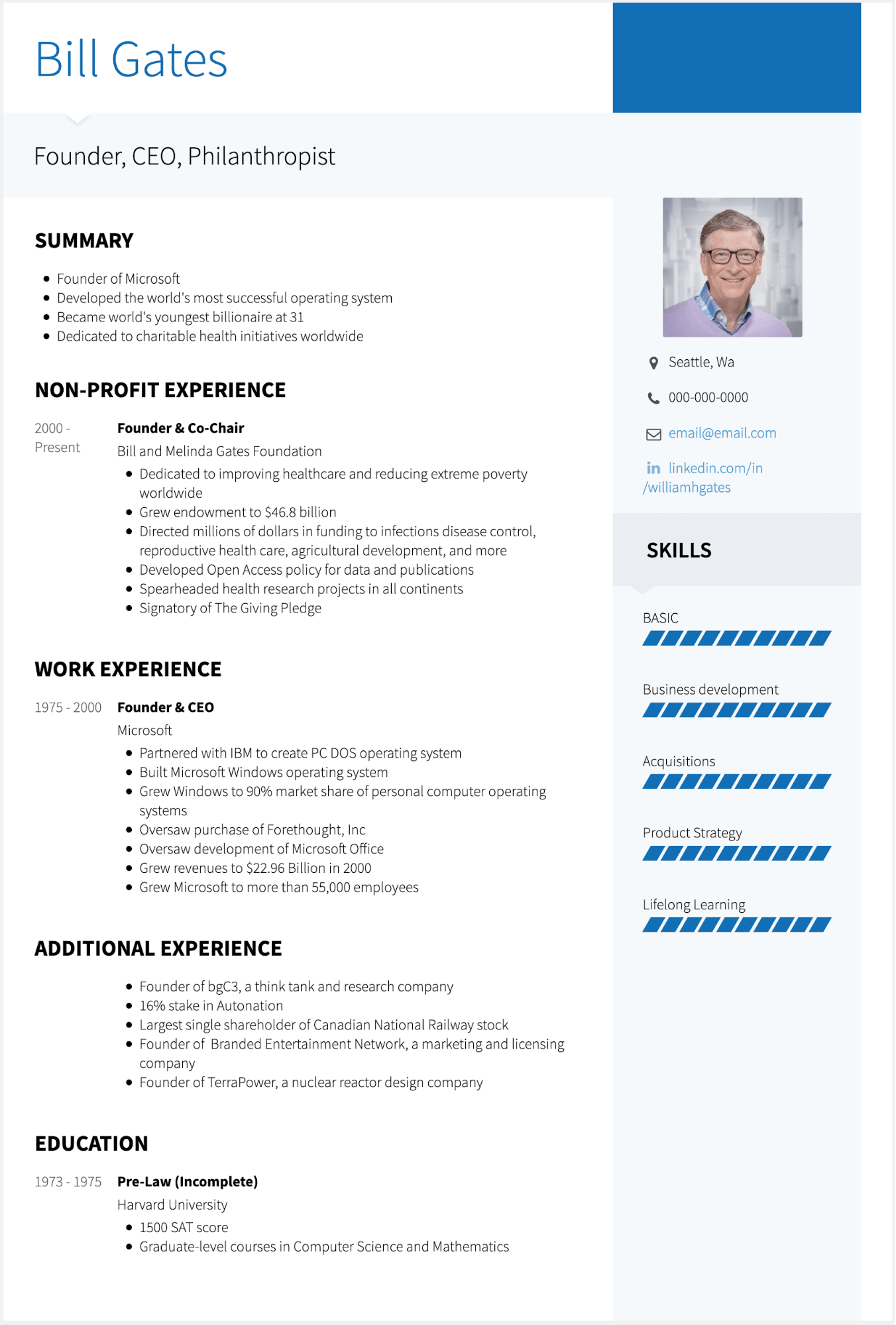 Writing a resume for Bill Gates