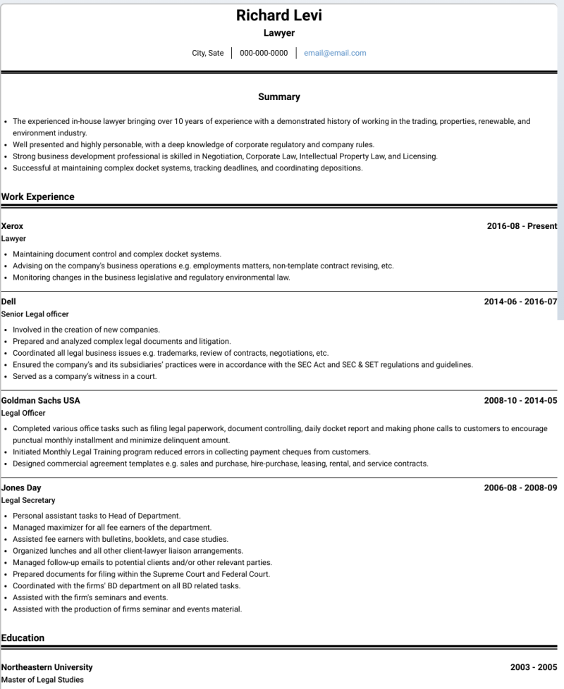 Lawyer CV Examples & Templates | VisualCV