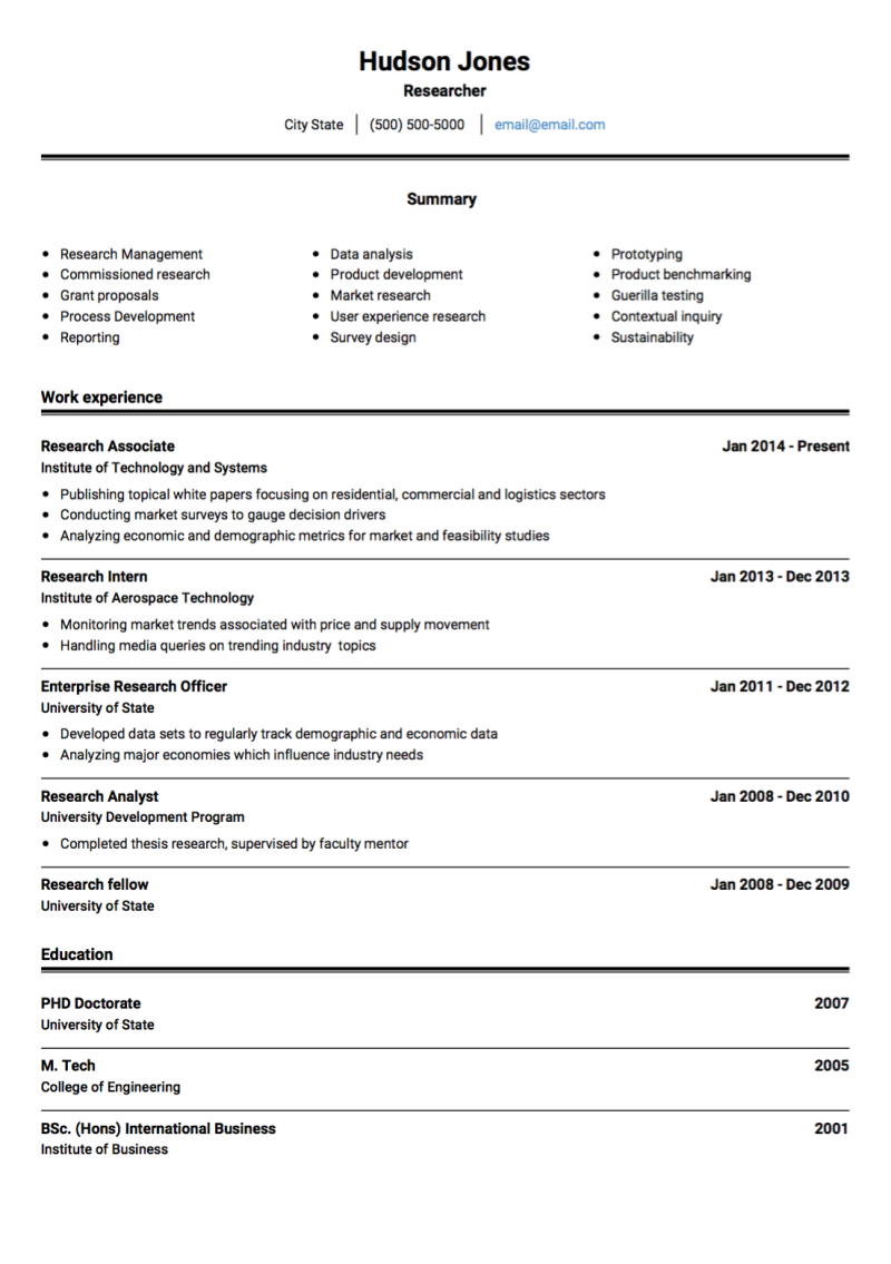 cv template for research students