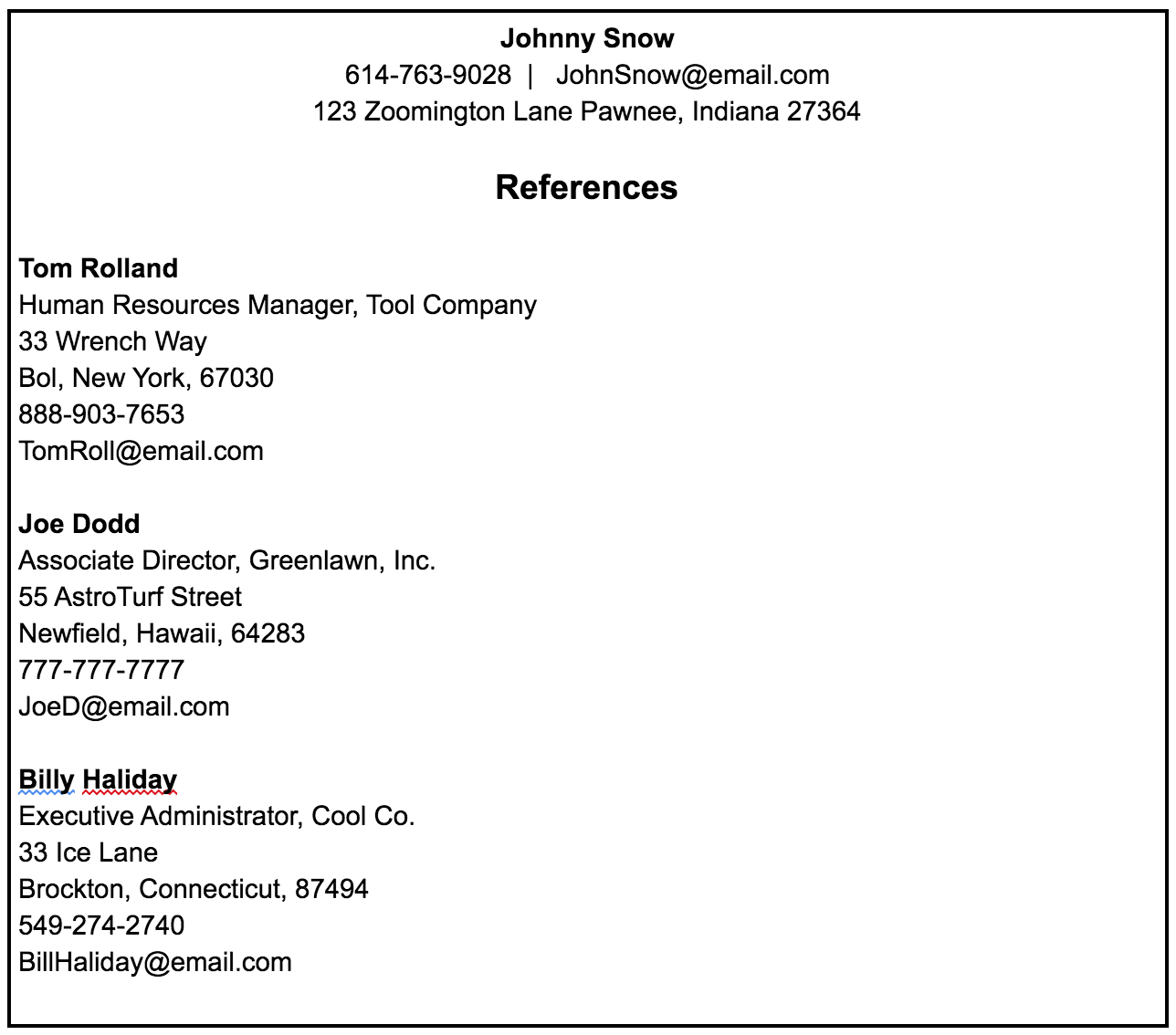 examples of resume references