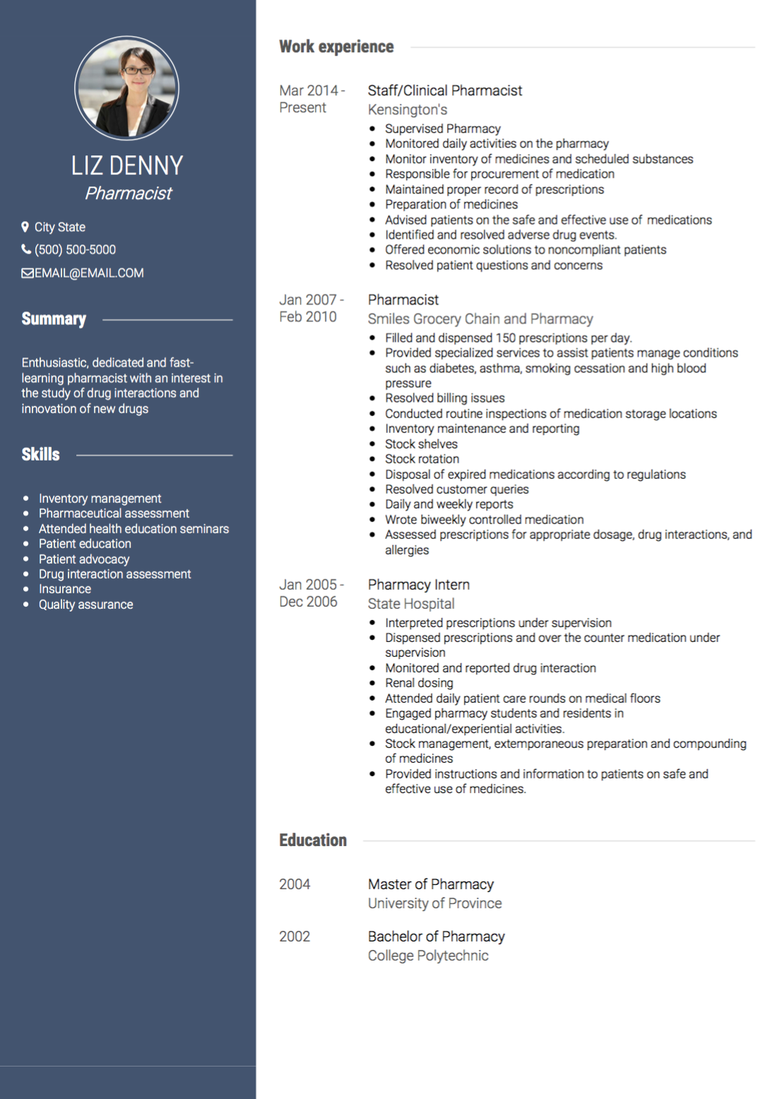 Templates \u0026 | Examples Pharmacist VisualCV CV