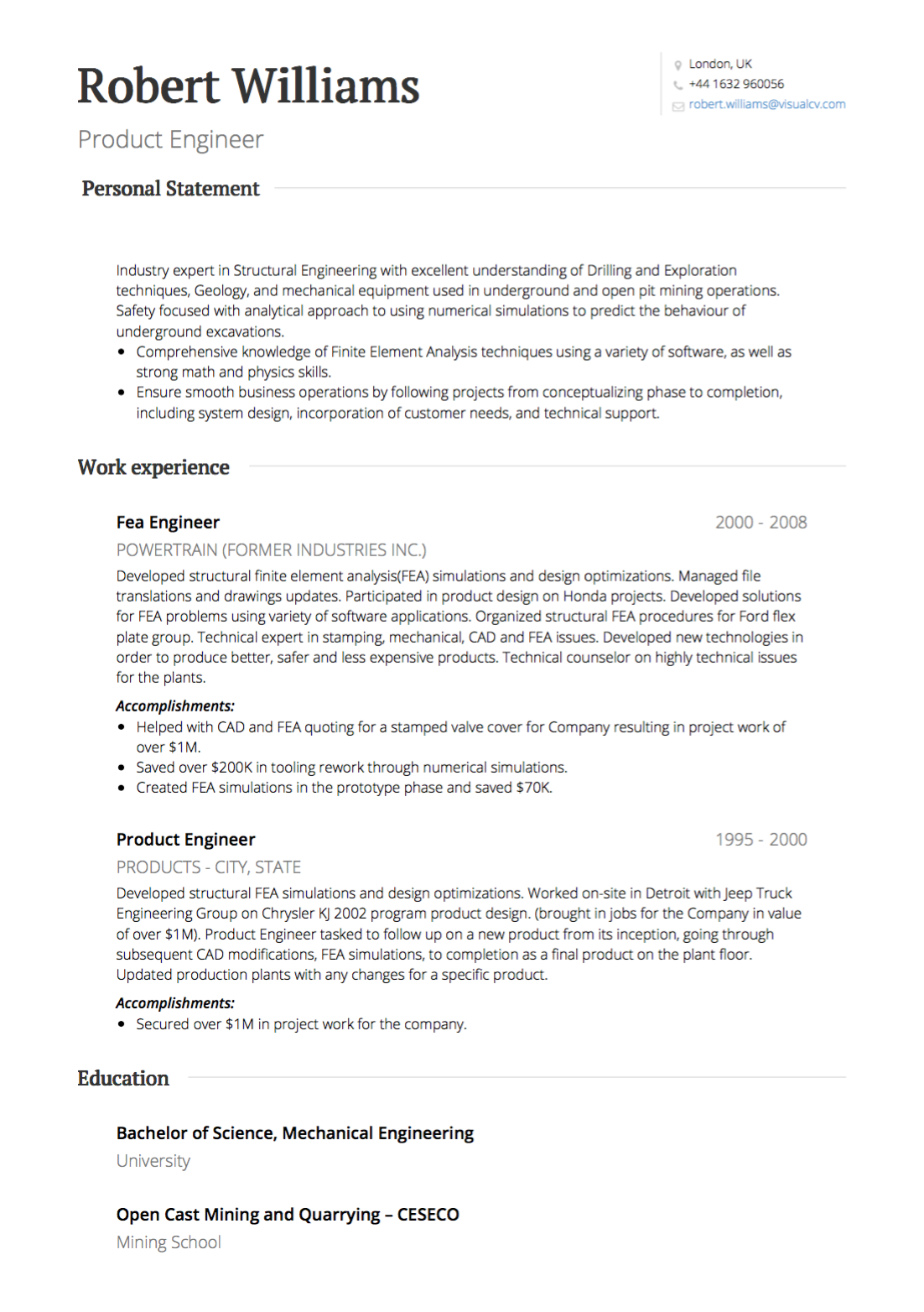 sample resume uk