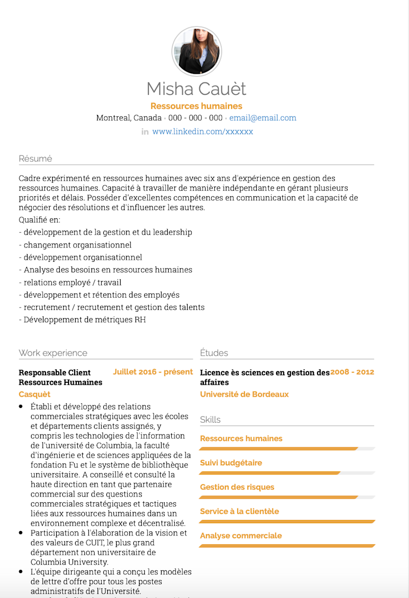 exemples ressources humaines de cv des echantillons de cv en direct