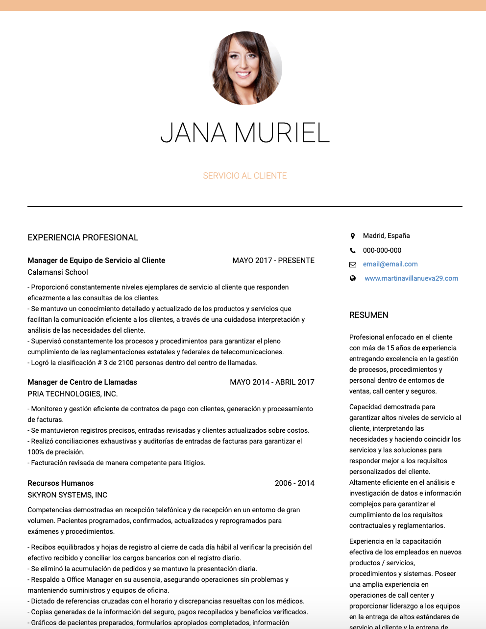 Ejemplos CV Servicio Al Cliente Y Muestras CV En Directo