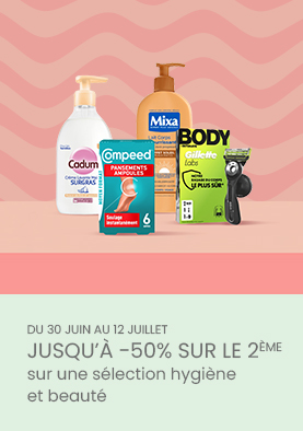 Du 30 juin au 12 juillet - Jusqu'à -50% sur le 2ème sur une sélection hygiène et beauté
