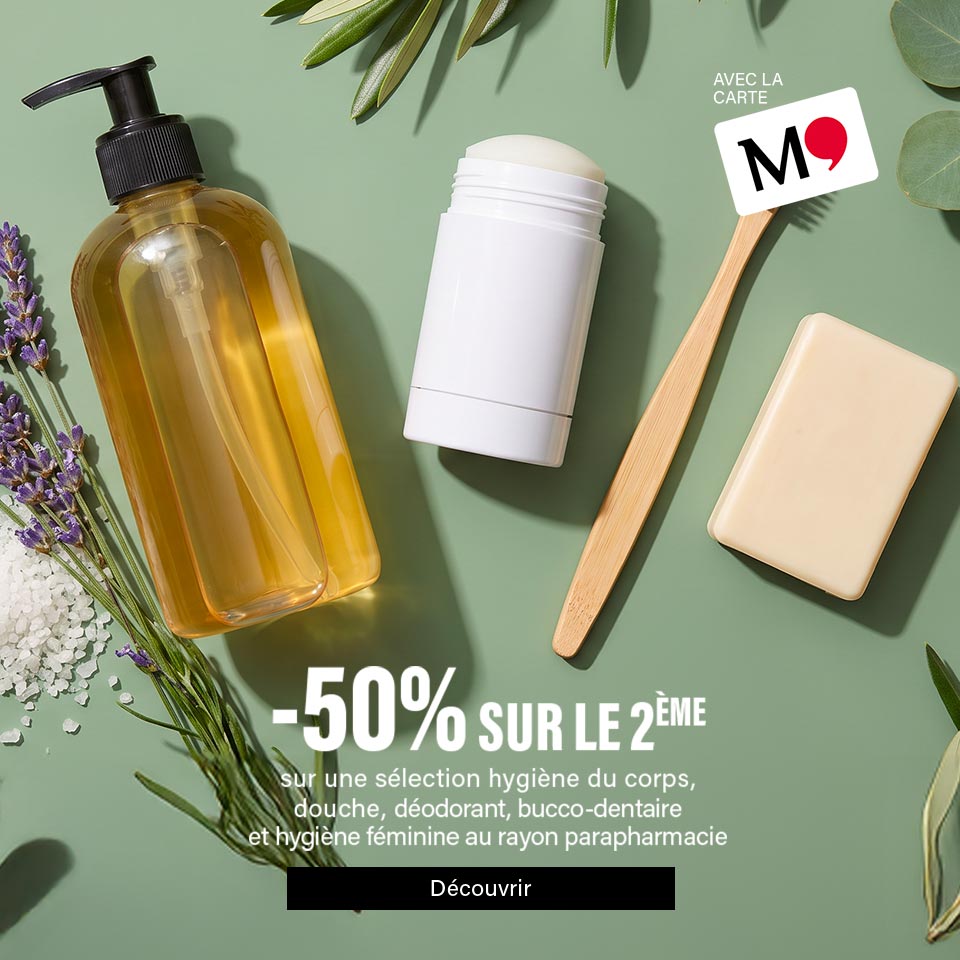 2ème -50% avec la carte M' sur une sélection hygiène du corps
