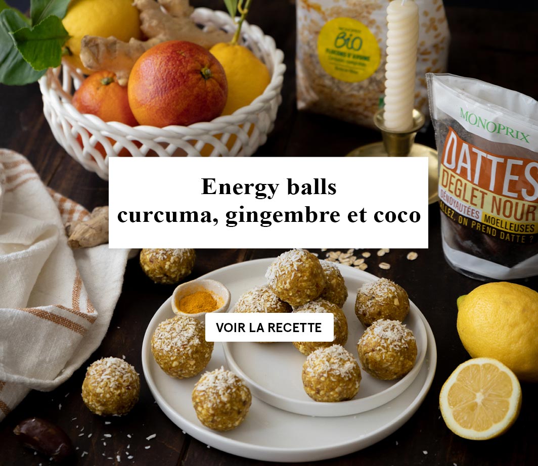 Energy balls curcuma, gingembre et coco