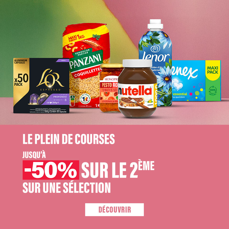 Promo plein de courses, jusqu'à -50% sur le 2ème