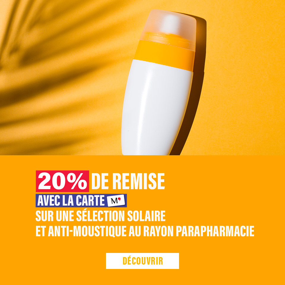 Promo Hygiène du corps, 2ème -50%  avec la carte M' sur une sélection de produits douche, déodorant, buccodentaire et hygiène féminine. ​