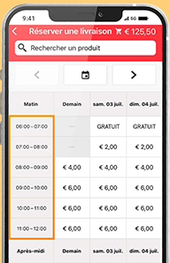 Écran de téléphone - Page des crénaux de livraison