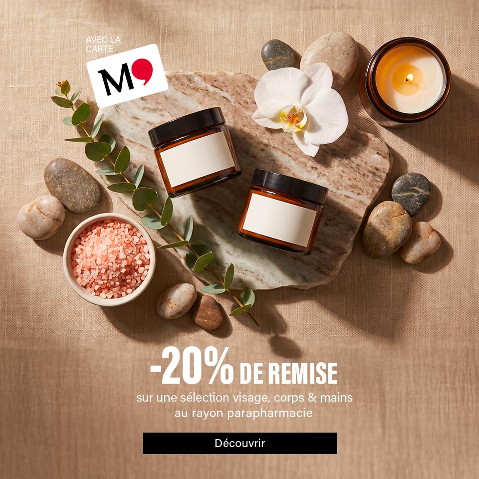 20% sur une sélection visage, corps et mains avec la carte M