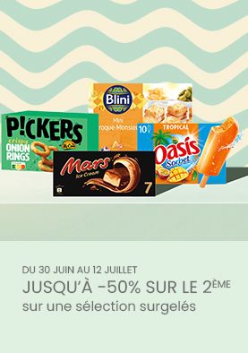 Du 30 juin au 12 juillet - Jusqu'à -50% sur le 2ème sur une sélection surgelés
