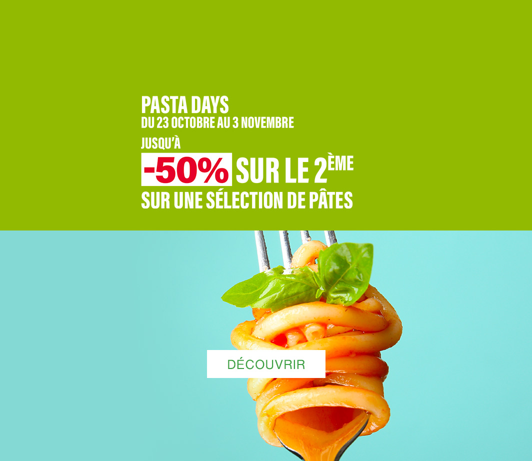 Pasta Day, jusqu'à 50% sur le 2ème sur une sélection de pates