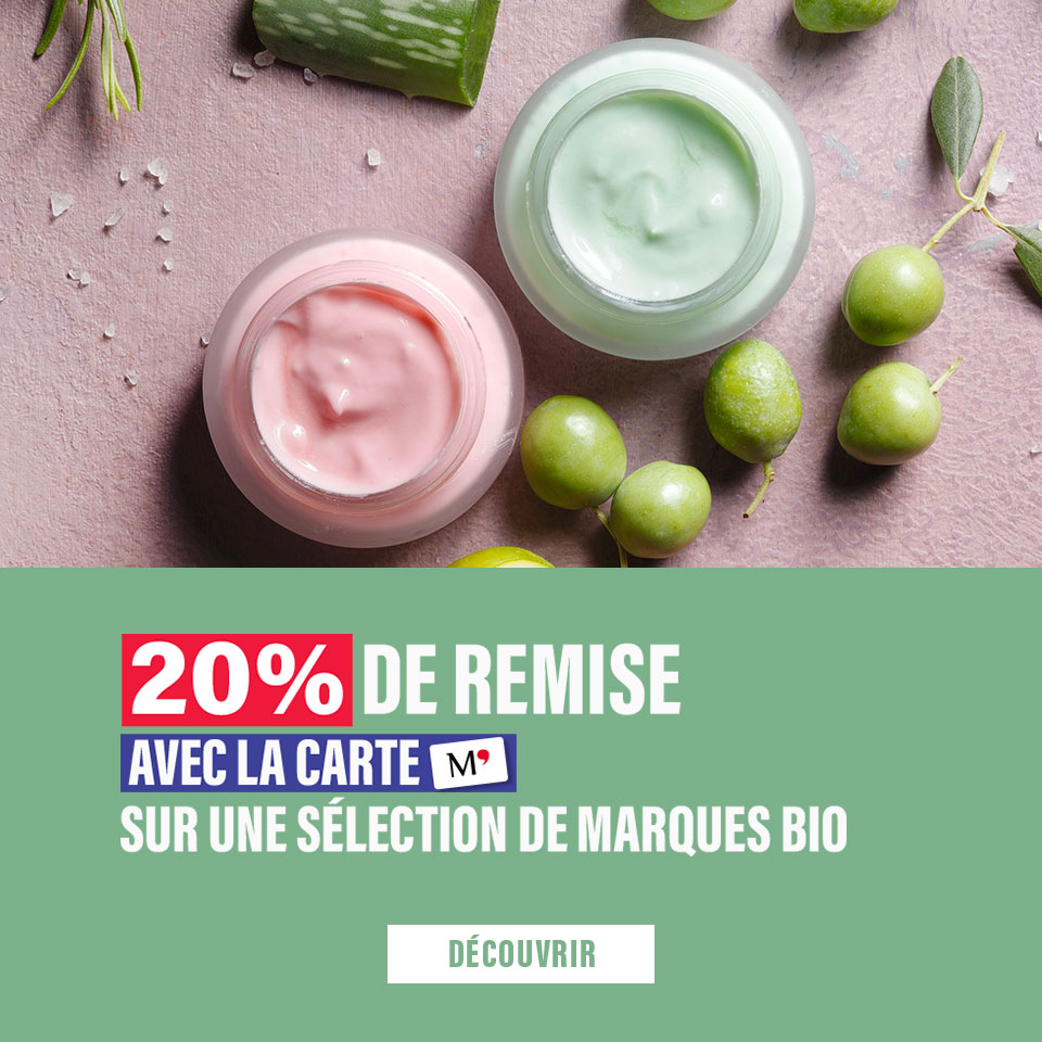 Promo parapharmacie, 20% de remise avec la carte M' sur une sélection de marques Bio