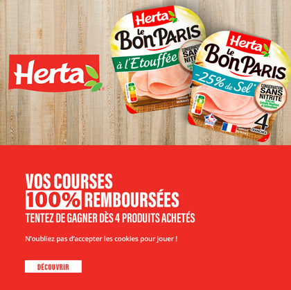 Herta - Vos courses 100% remboursées - Tentez de gagner dès 4 produits achetés - N'oubliez pas d'accepter les cookies pour jouer ! - Découvrir
