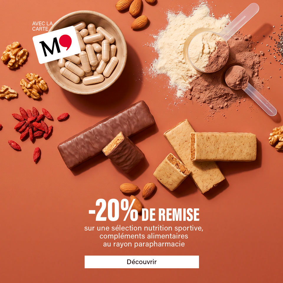 20% avec la carte M' sur une selection nutrition sportive, complément alimentaire au sein de rayon parapharmacie