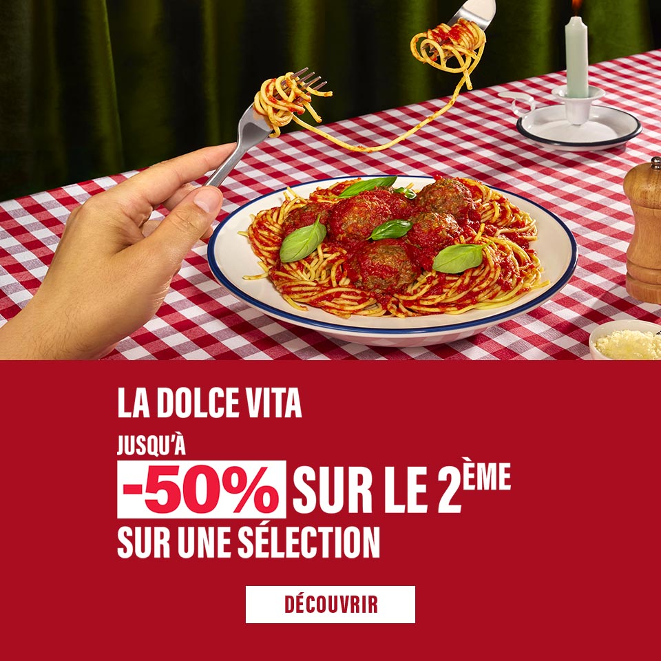 Promo Italie, jusqu'à -50% sur le 2ème sur une sélection de produits