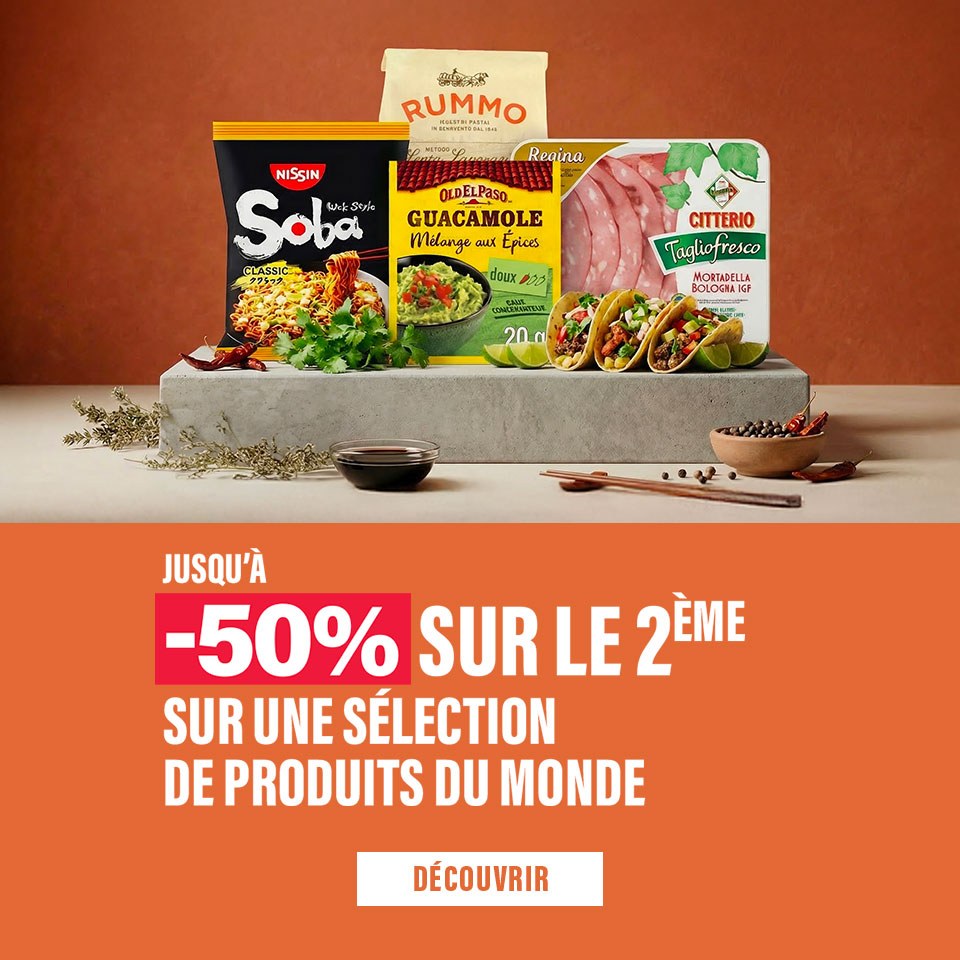 Promo produits du monde, jusqu'à -50% sur le 2ème​