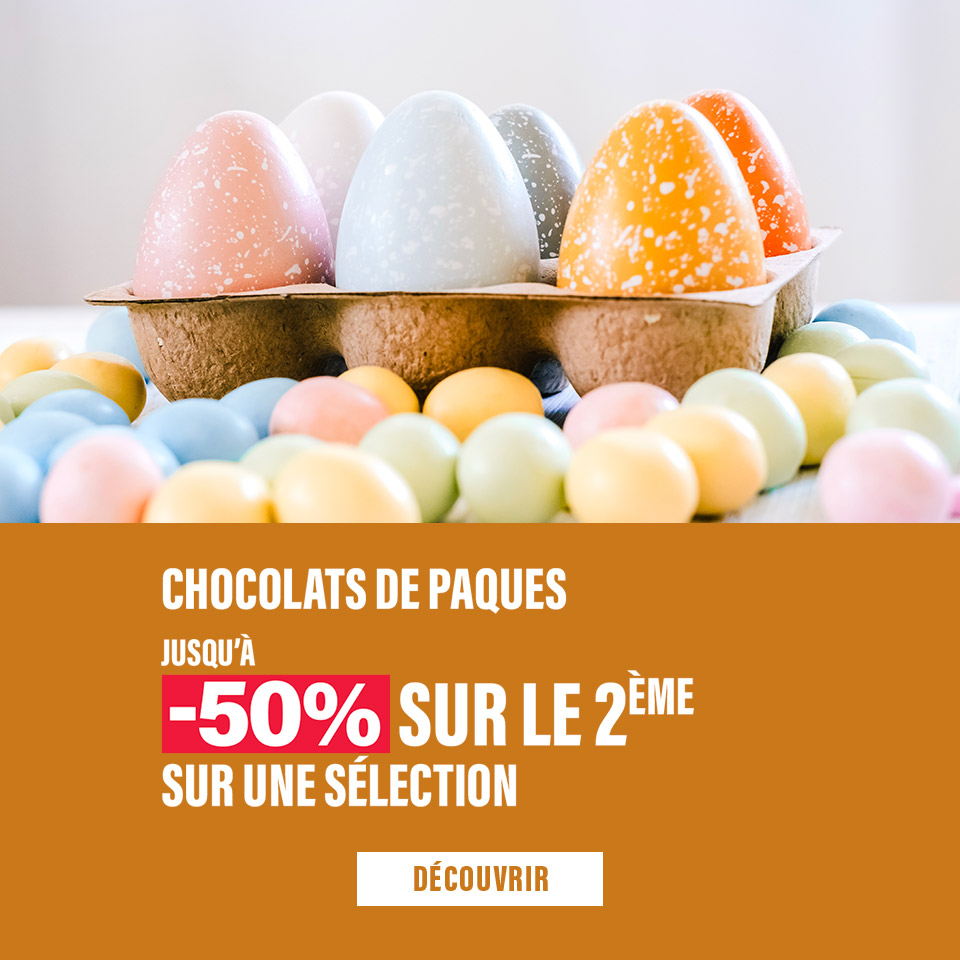 Promo chocolats pâques, jusqu'à -50% sur le 2ème