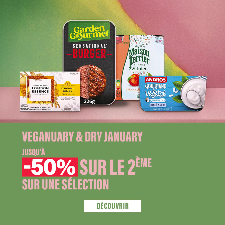 Séléction de produits vegans et de boissons sans alcool, jusqu'à -50% sur le 2ème