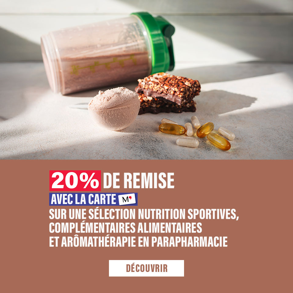Offre Parapharmacie : 20% de remise avec la carte M' sur une sélection nutrition sportive