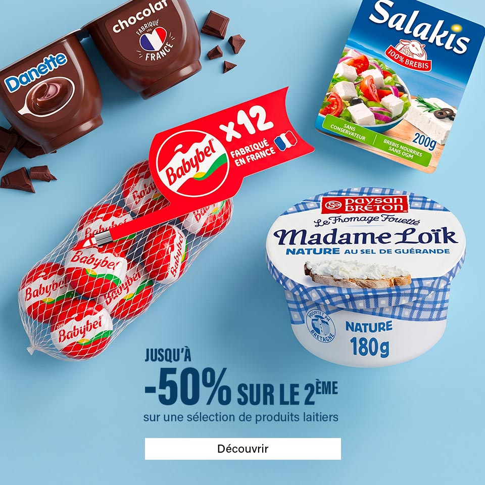 promo produits laitiers -50% sur le 2ème