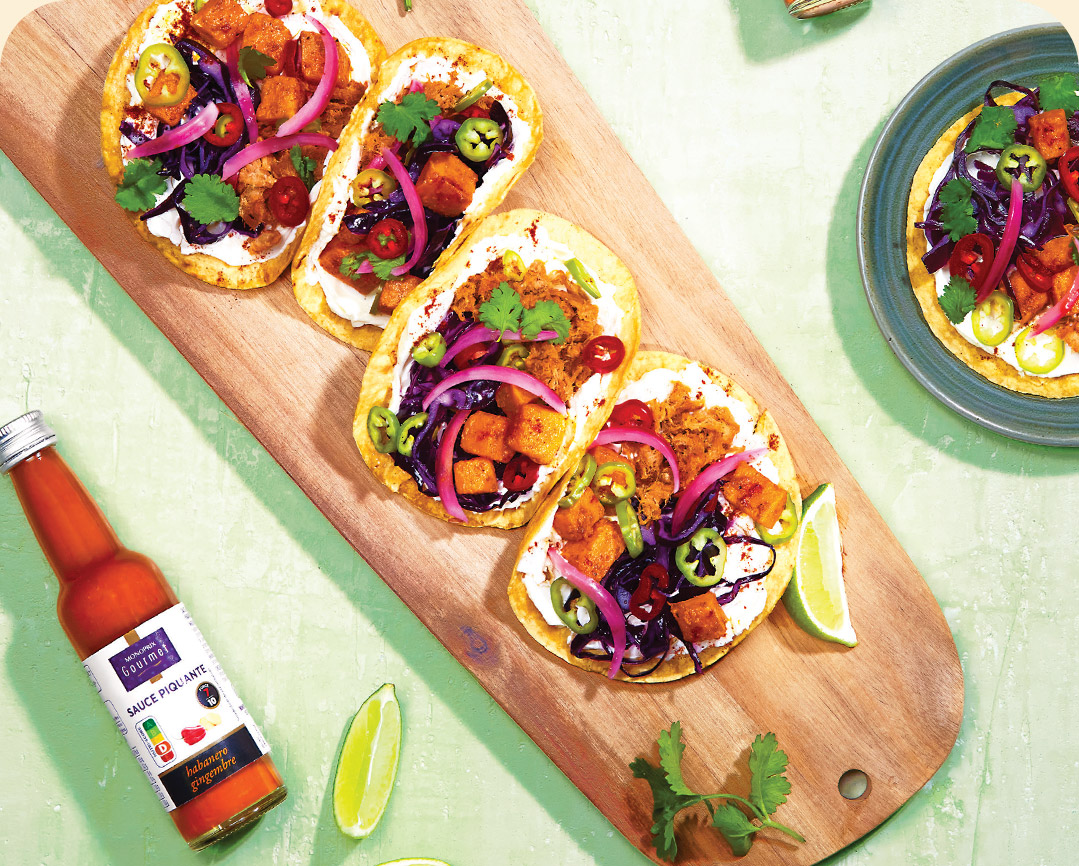 Fajitas pulled pork, patate douce & chou rouge