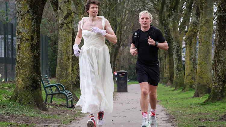 Greg James and Jamie Laing running