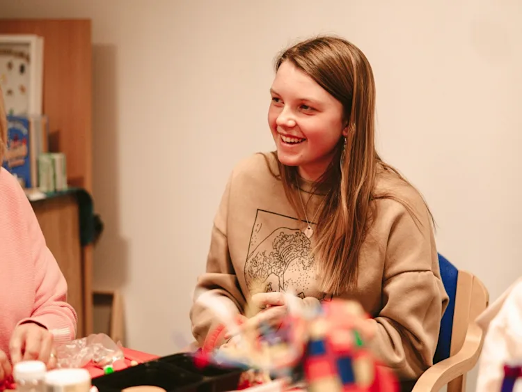 Matilda chats with a group at Balloons