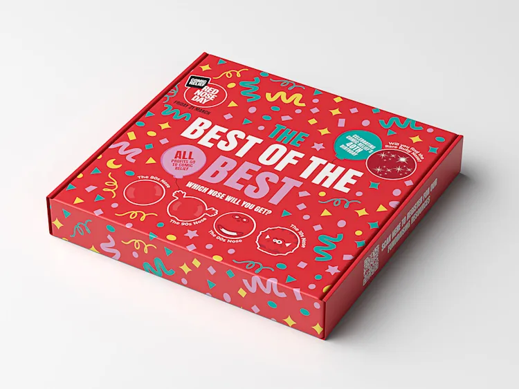 Image of the Red Nose Day 2025 School pack box on a flat surface