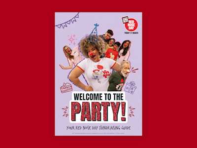 Cover image of the Red Nose Day community fundraising guide on a red background