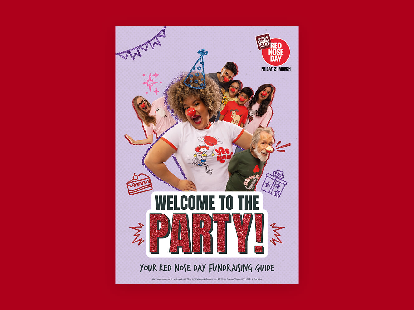 Cover image of the Red Nose Day community fundraising guide on a red background