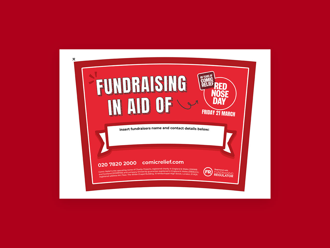 Red nose day bucket label on a red background