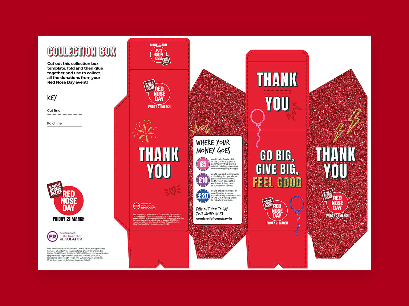 Template for the moneybox on a red background