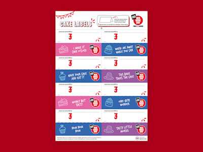 Image of cake labels on a red background