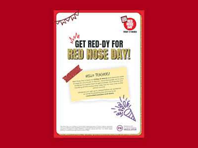 Cover of the Red Nose Day School Council guide on a red background