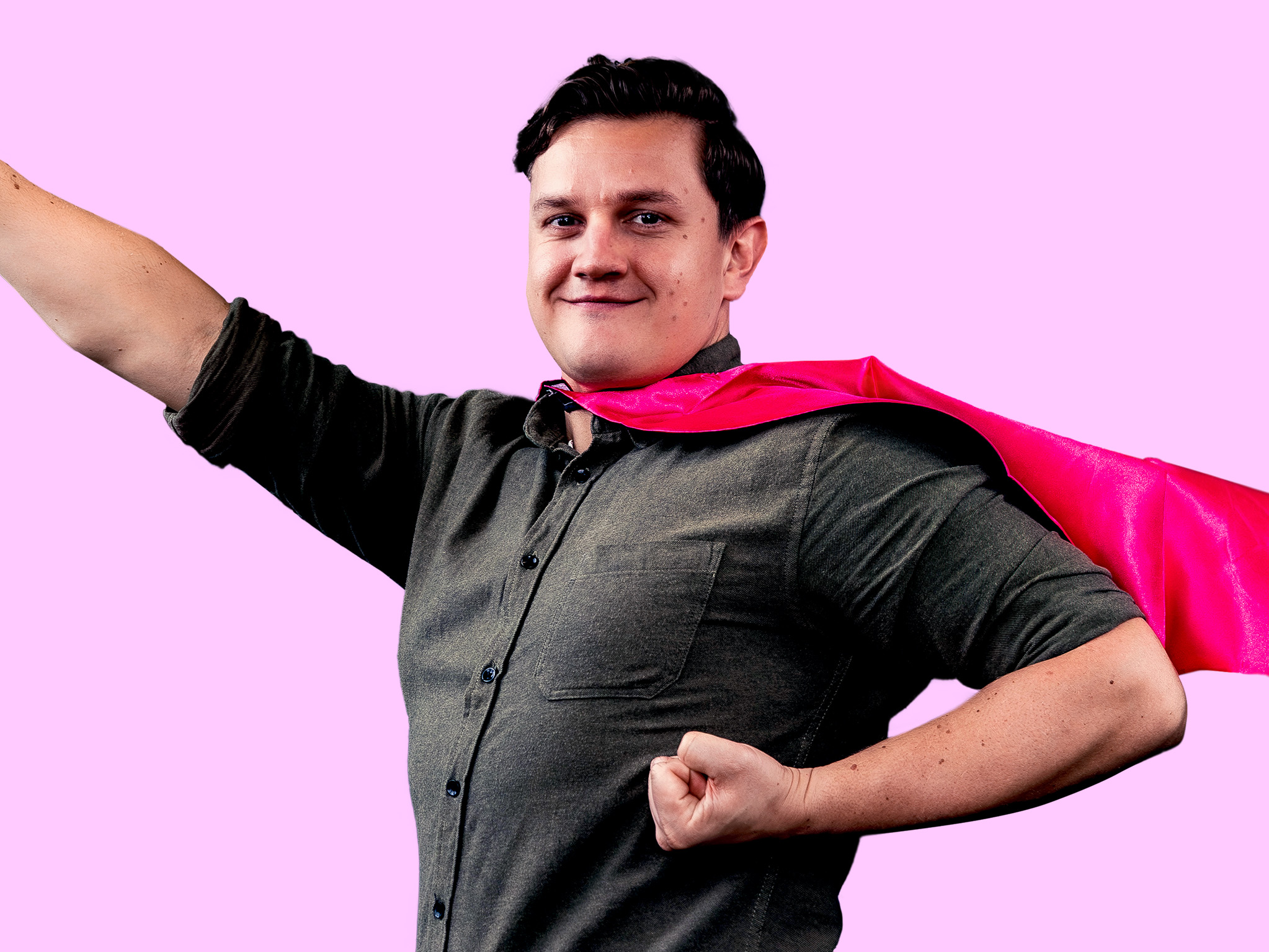 Person doing a superman pose