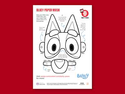 Template of Bluey Paper Mask on a red background