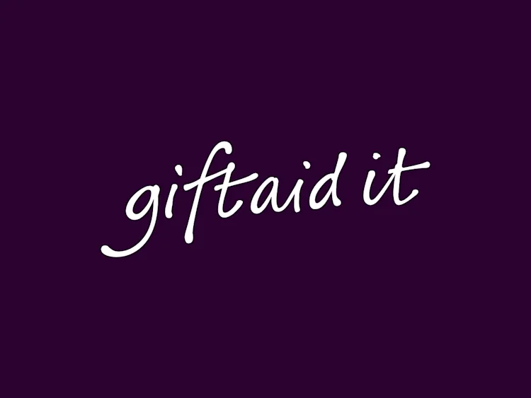 Gift Aid Logo on purple background.