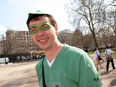 Campaigner dressed as Robin Hood