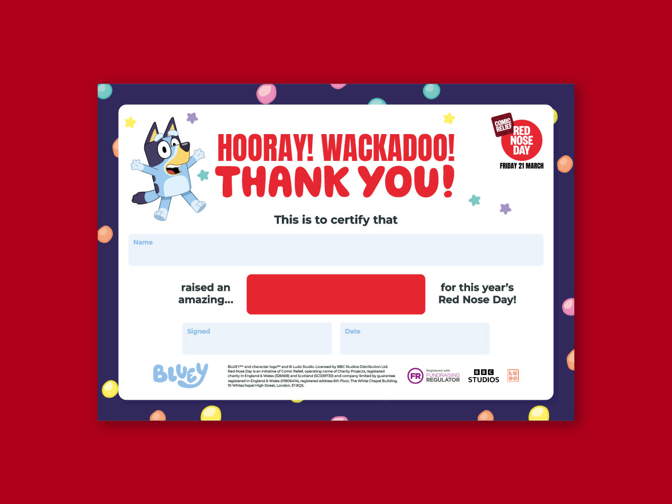 Image of early years thank you certificate on a red background