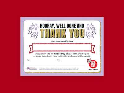 Comic Relief Thank you certificate