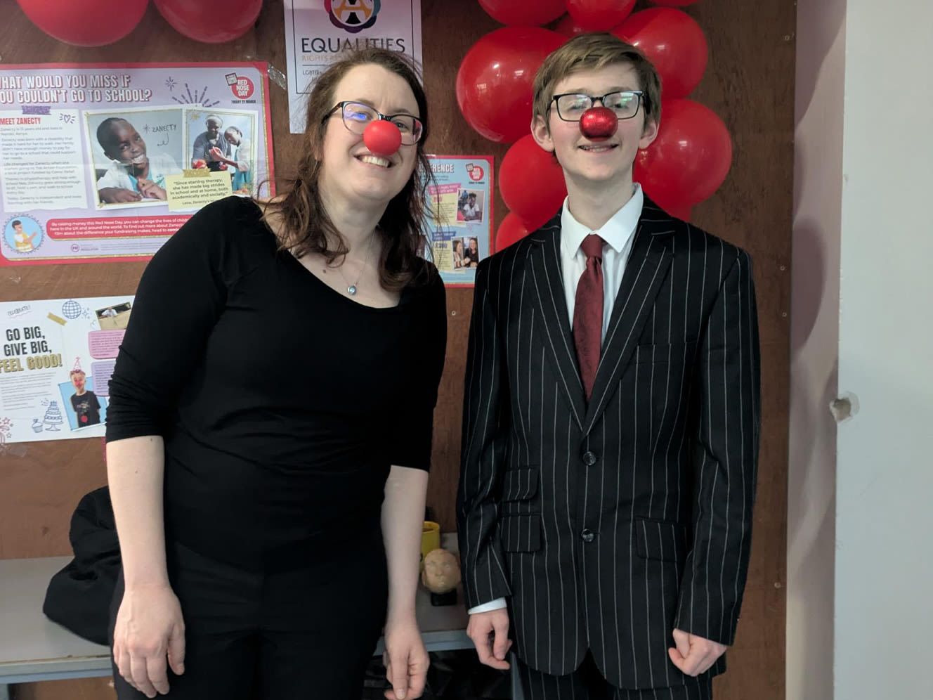Finn from Trinity Academy wearing a red nose