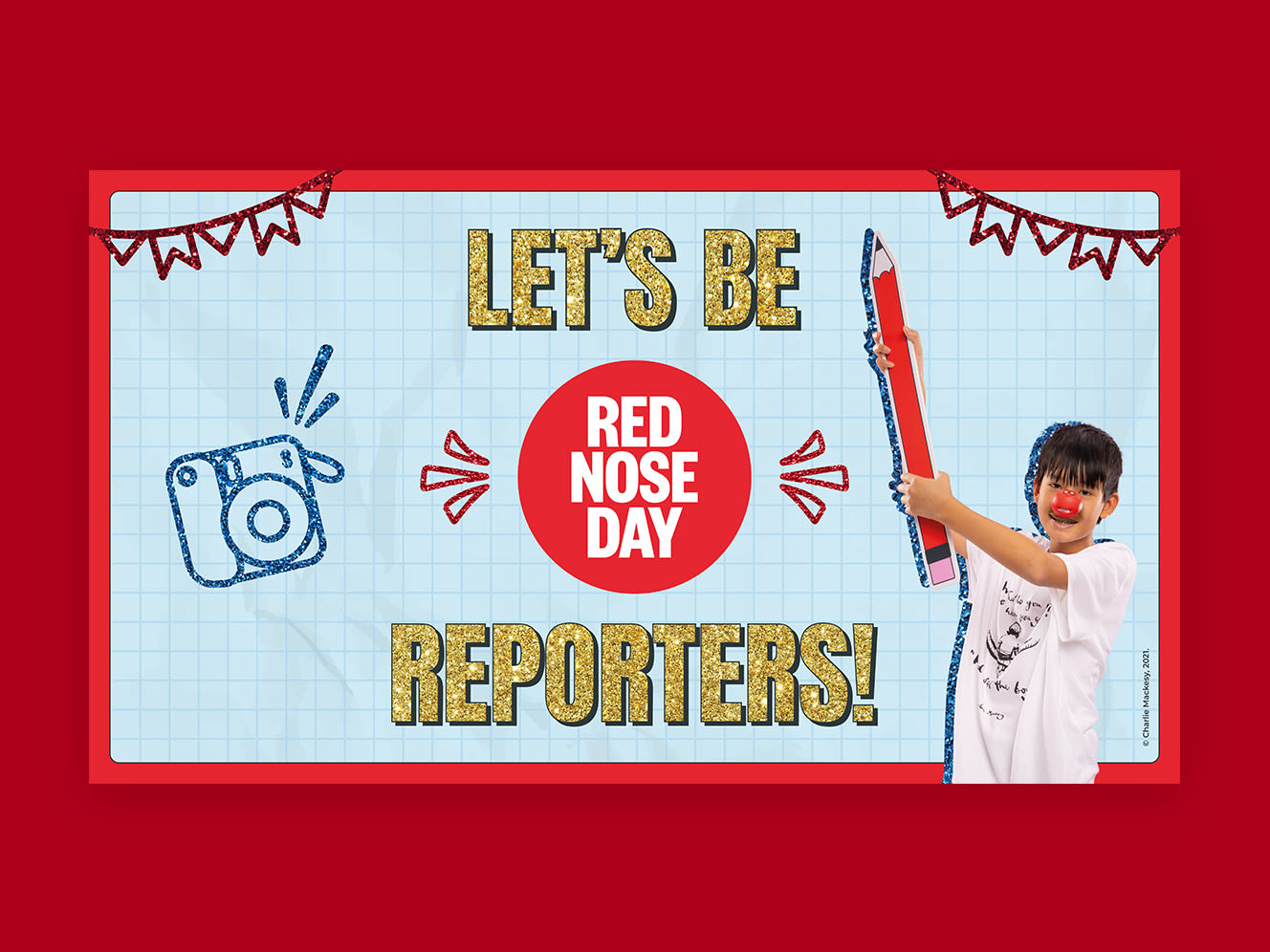 Image of Key Stage 2 Red Nose Day Learning Resources for Newsround on a red background