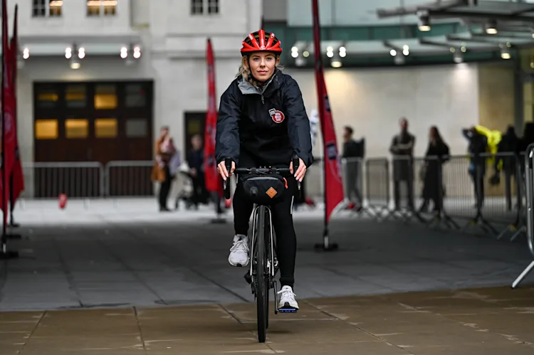 Mollie King leaves BBC Broadcasting House, London as she heads to Hull on 500k challenge for Red Nose Day