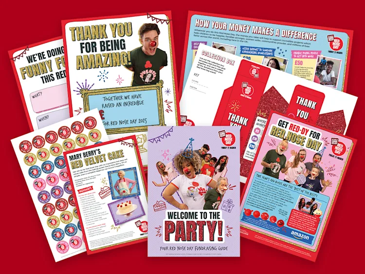 A collection of items featured in the Comic Relief community fundraising pack