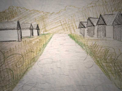 Drawing of a refugee camp