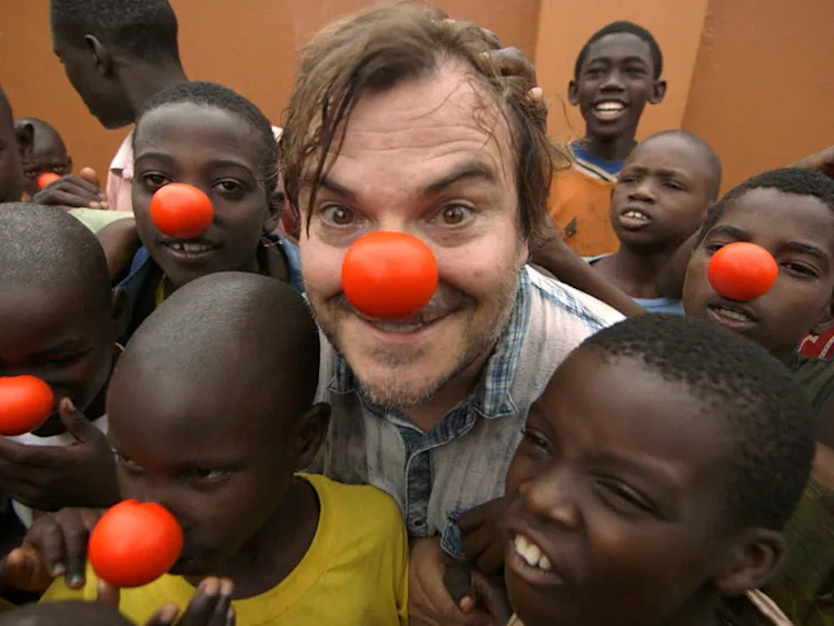 Red Nose Day, USA, Jack Black and kids smiling in red noses
