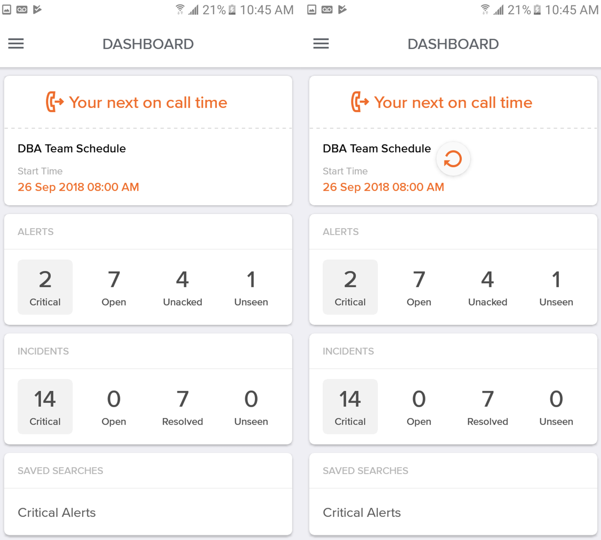 An image of Opsgenie's Android app dashboard.