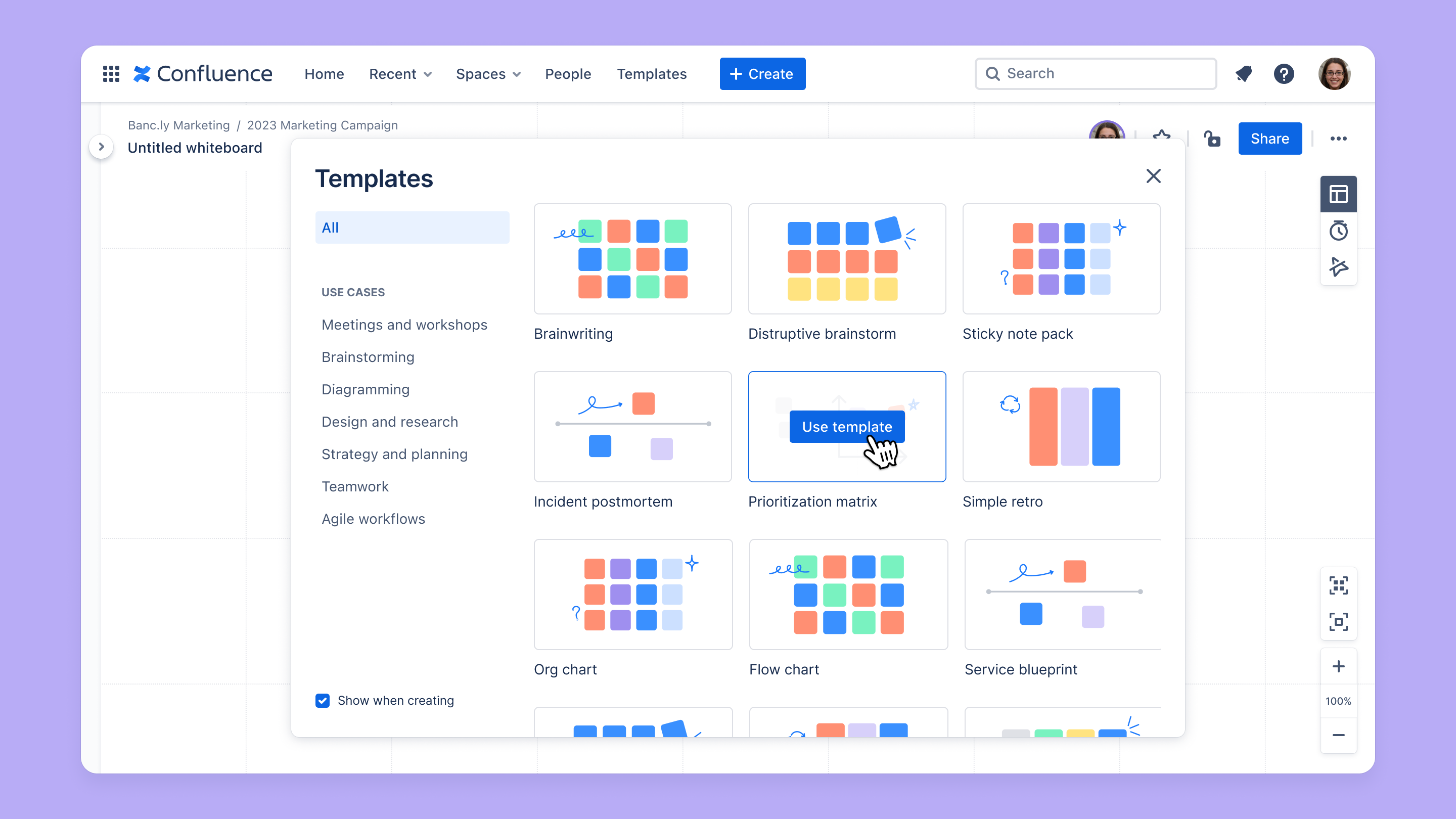 Selecting a template from the template picker dialog